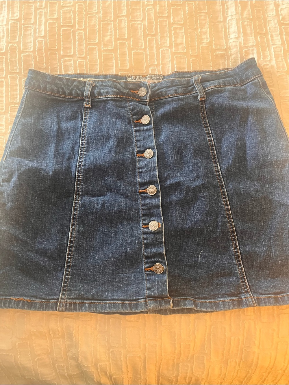 Hot Kiss Dark Blue Button-Front Denim Mini Skirt